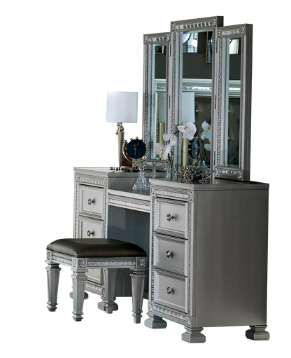 Homelegance Bevelle Vanity Mirror Stool Set in Metallic Grey