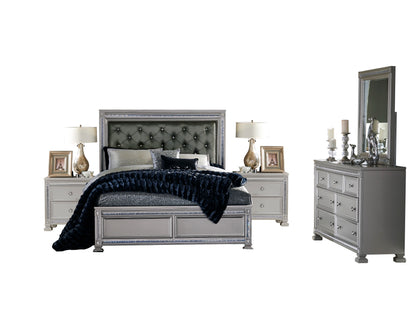 Homelegance Bevelle 5PC Bedroom Set Cal King Bed Dresser Mirror Two Nightstand in Metallic Grey