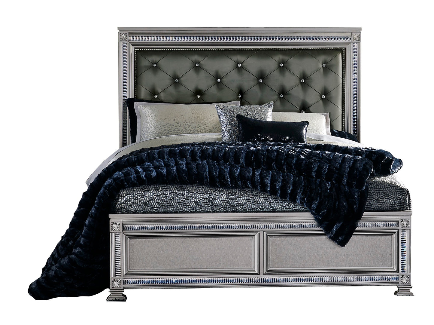 Homelegance Bevelle 5PC Bedroom Set Cal King Bed Dresser Mirror Two Nightstand in Metallic Grey