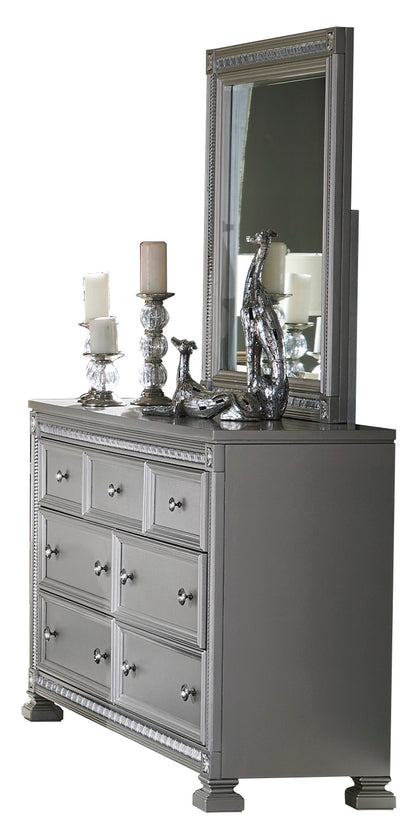 Homelegance Bevelle 6PC Bedroom Set Cal King Bed Dresser Mirror Two Nightstand Chest in Metallic Grey