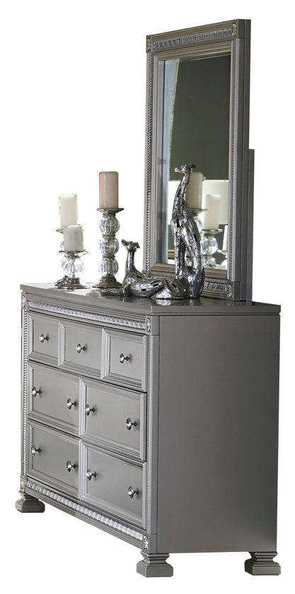 Homelegance Bevelle 5PC Bedroom Set Cal King Bed Dresser Mirror Two Nightstand in Metallic Grey