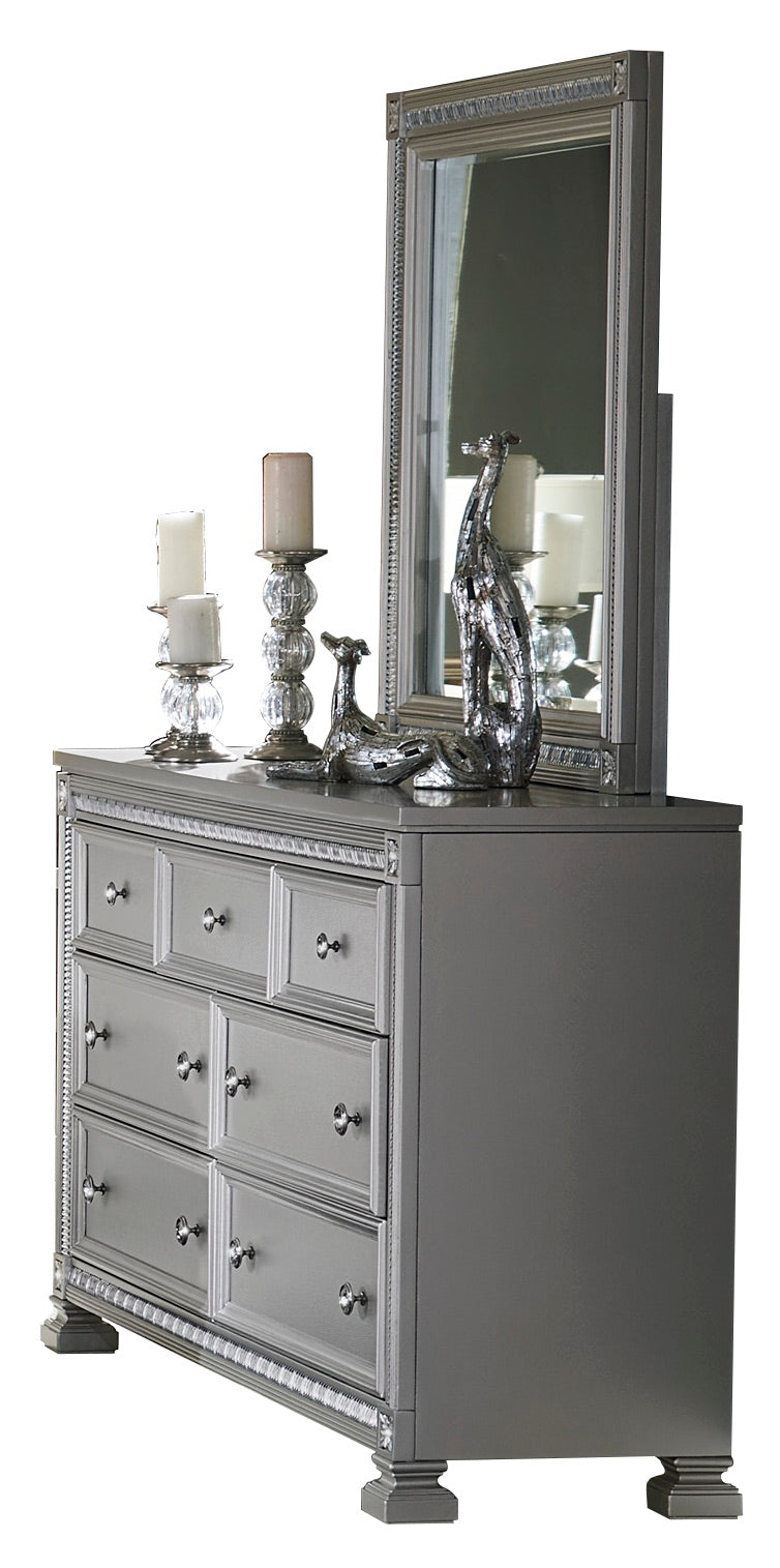 Homelegance Bevelle 6PC Bedroom Set Queen Bed Dresser Mirror Two Nightstand Chest in Metallic Grey