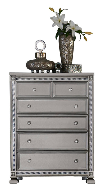 Homelegance Bevelle 6PC Bedroom Set Cal King Bed Dresser Mirror Two Nightstand Chest in Metallic Grey