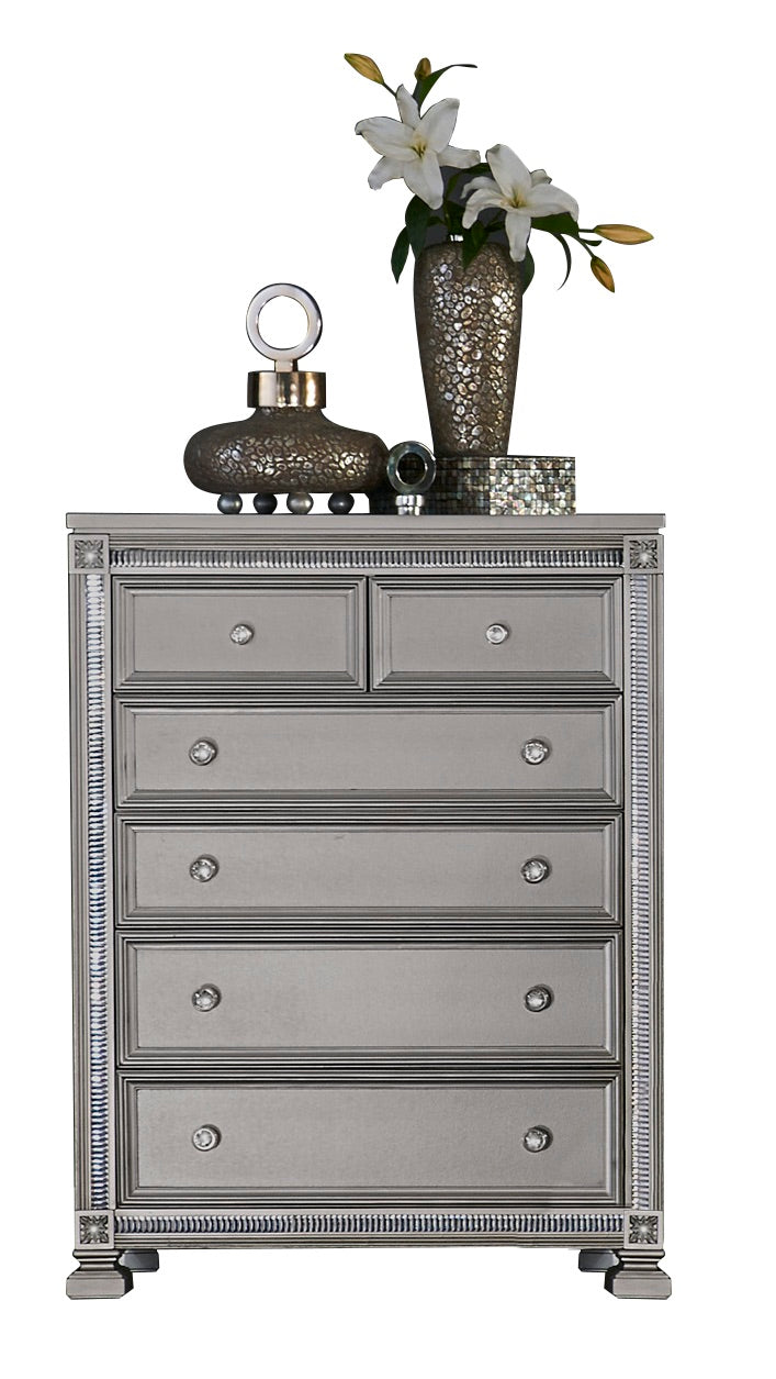 Homelegance Bevelle 6PC Bedroom Set Queen Bed Dresser Mirror Two Nightstand Chest in Metallic Grey