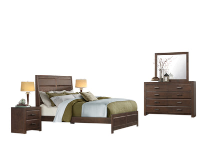 Earth 5PC Bedroom Set Cal King Panel Bed, 2 Nightstand, Dresser, Mirror in Contemporary Brown