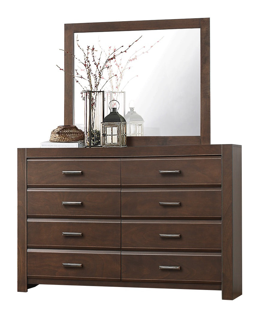 Earth 5PC Bedroom Set E King Panel Bed, 2 Nightstand, Dresser, Mirror in Contemporary Brown