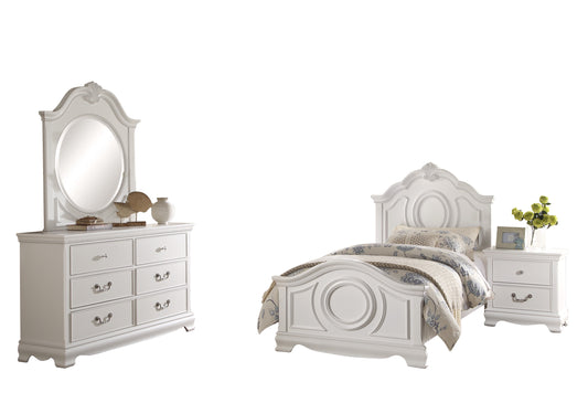 Labrant Girls Cottage 4PC Bedroom Set Full Bed, Dresser, Mirror, Nightstand in White