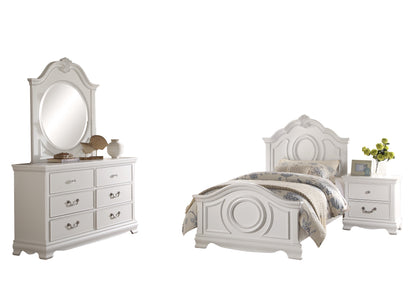 Labrant Girls Cottage 4PC Bedroom Set Twin Bed, Dresser, Mirror, Nightstand in White