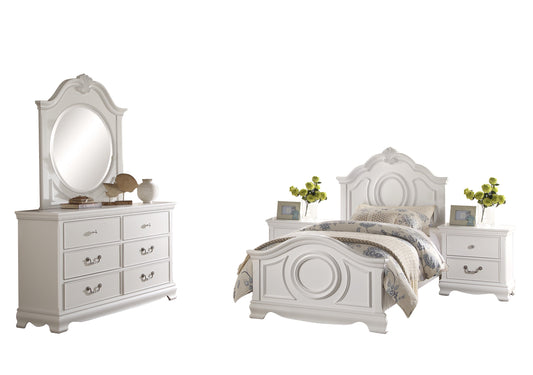 Labrant Girls Cottage 5PC Bedroom Set Full Bed, Dresser, Mirror, 2 Nightstand in White