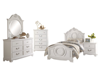 Labrant Girls Cottage 5PC Bedroom Set Full Bed, Dresser, Mirror, Nightstand, Chest in White