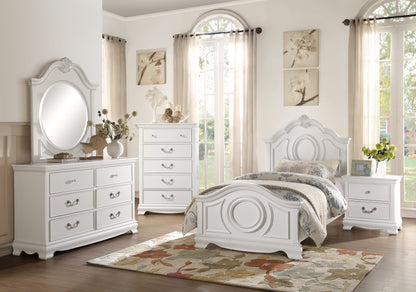 Labrant Girls Cottage 5PC Bedroom Set Twin Bed, Dresser, Mirror, Nightstand, Chest in White