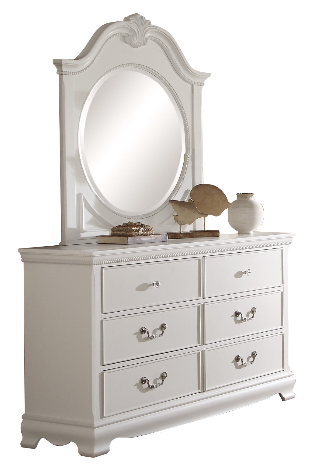 Labrant Girls Cottage 5PC Bedroom Set Full Bed, Dresser, Mirror, Nightstand, Chest in White