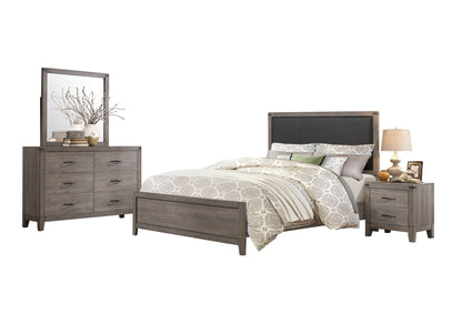 Walen Industrial 4PC Bedroom Set Queen Bed, Dresser, Mirror, Nightstand in Grey