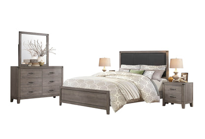 Walen Industrial 5PC Bedroom Set Queen Bed, Dresser, Mirror, 2 Nightstand in Grey