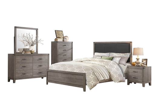 Walen Industrial 5PC Bedroom Set Queen Bed, Dresser, Mirror, Nightstand, Chest in Grey