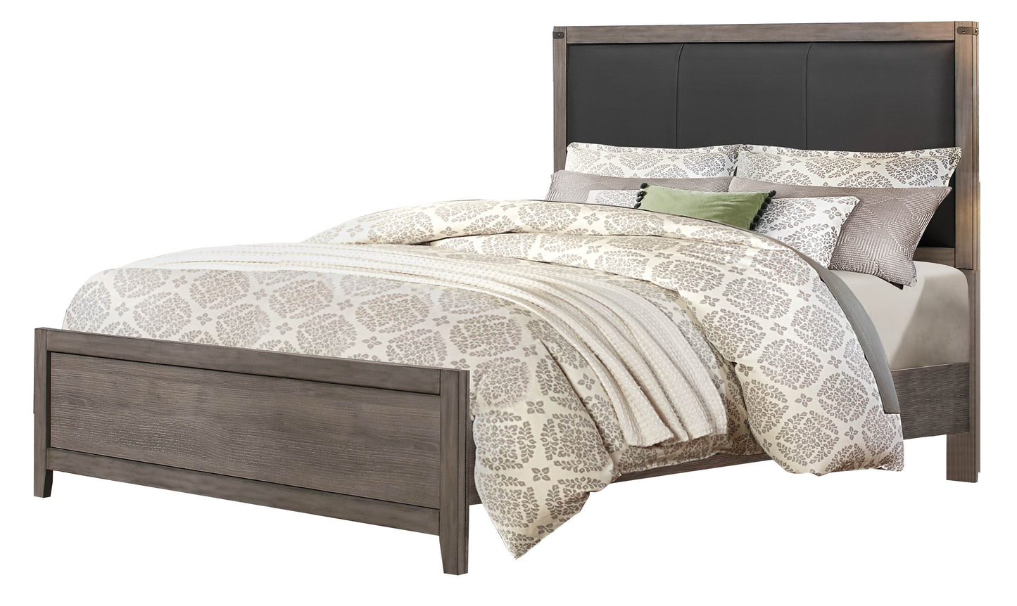 Walen Industrial 6PC Bedroom Set Queen Bed, Dresser, Mirror, 2 Nightstand, Chest in Grey
