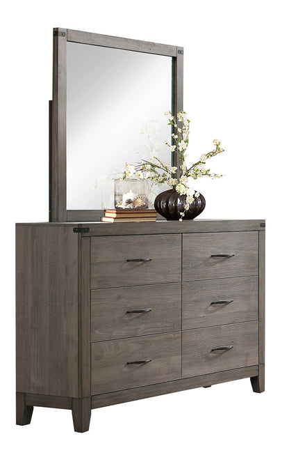 Walen Industrial 4PC Bedroom Set Twin Bed, Dresser, Mirror, Nightstand in Grey