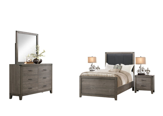 Walen Industrial 5PC Bedroom Set Full Bed, Dresser, Mirror, 2 Nightstand in Grey