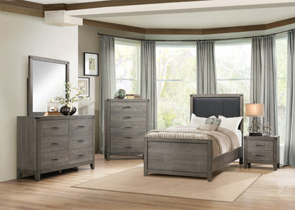Walen Industrial 5PC Bedroom Set Full Bed, Dresser, Mirror, Nightstand, Chest in Grey