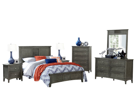 Gabbert Rustic 6PC Bedroom Set Queen Bed, Dresser, Mirror, 2 Nightstand, Chest in Grey