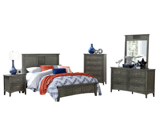 Gabbert Rustic 5PC Bedroom Set Cal King Bed, Dresser, Mirror, Nightstand, Chest in Grey