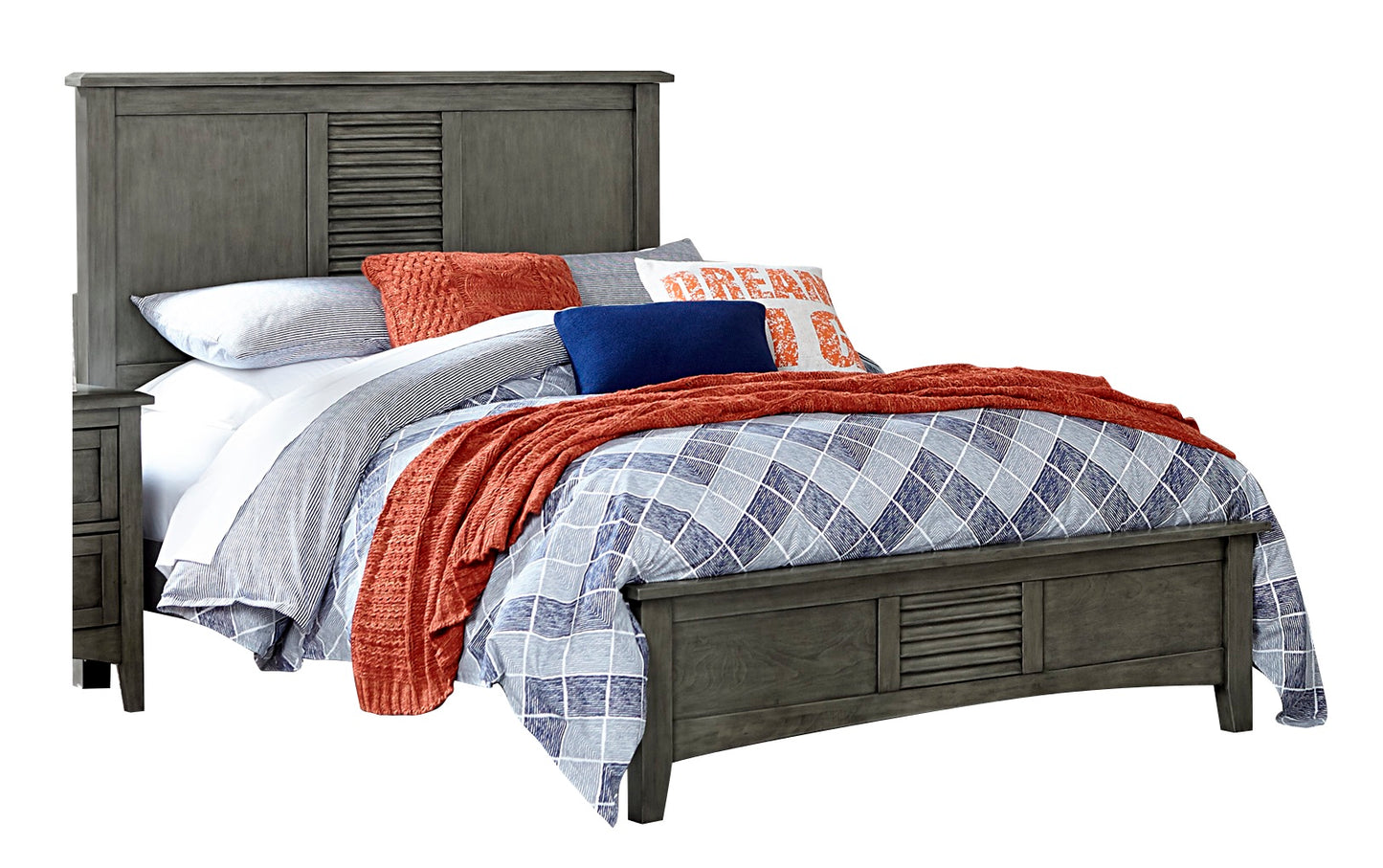 Gabbert Rustic 5PC Bedroom Set Cal King Bed, Dresser, Mirror, Nightstand, Chest in Grey