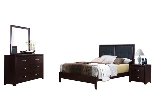 Eagen Casual 4PC Bedroom Set Cal King Bed, Nightstand, Dresser, Mirror in Brown Espresso