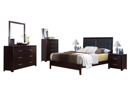 Eagen Casual 6PC Bedroom Set Queen Bed, 2 Nightstand, Dresser, Mirror, Chest in Brown Espresso