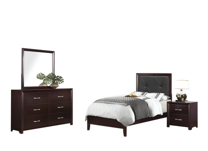 Eagen Casual 4PC Bedroom Set Full Bed, Nightstand, Dresser, Mirror in Brown Espresso