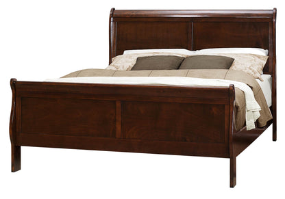Manburg Louis Philippe 5PC Bedroom Set E King Bed, Dresser, Mirror, 2 Nightstand in Burnish Cherry