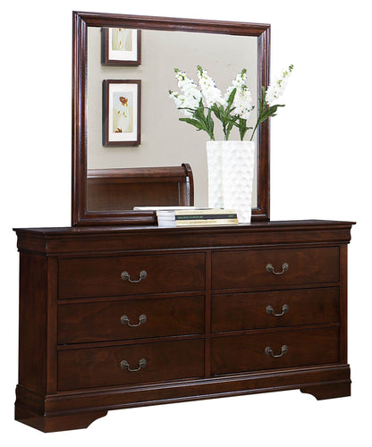 Manburg Louis Philippe 6PC Bedroom Set Cal King Bed, Dresser, Mirror, 2 Nightstand, Chest in Burnish Cherry
