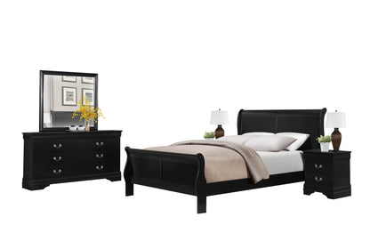 Manburg Louis Philippe 5PC Bedroom Set Cal King Sleigh Bed, Dresser, Mirror, 2 Nightstand in Burnished Black