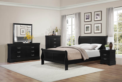 Manburg Louis Philippe 5PC Bedroom Set Cal King Sleigh Bed, Dresser, Mirror, Nightstand, Chest in Burnished Black