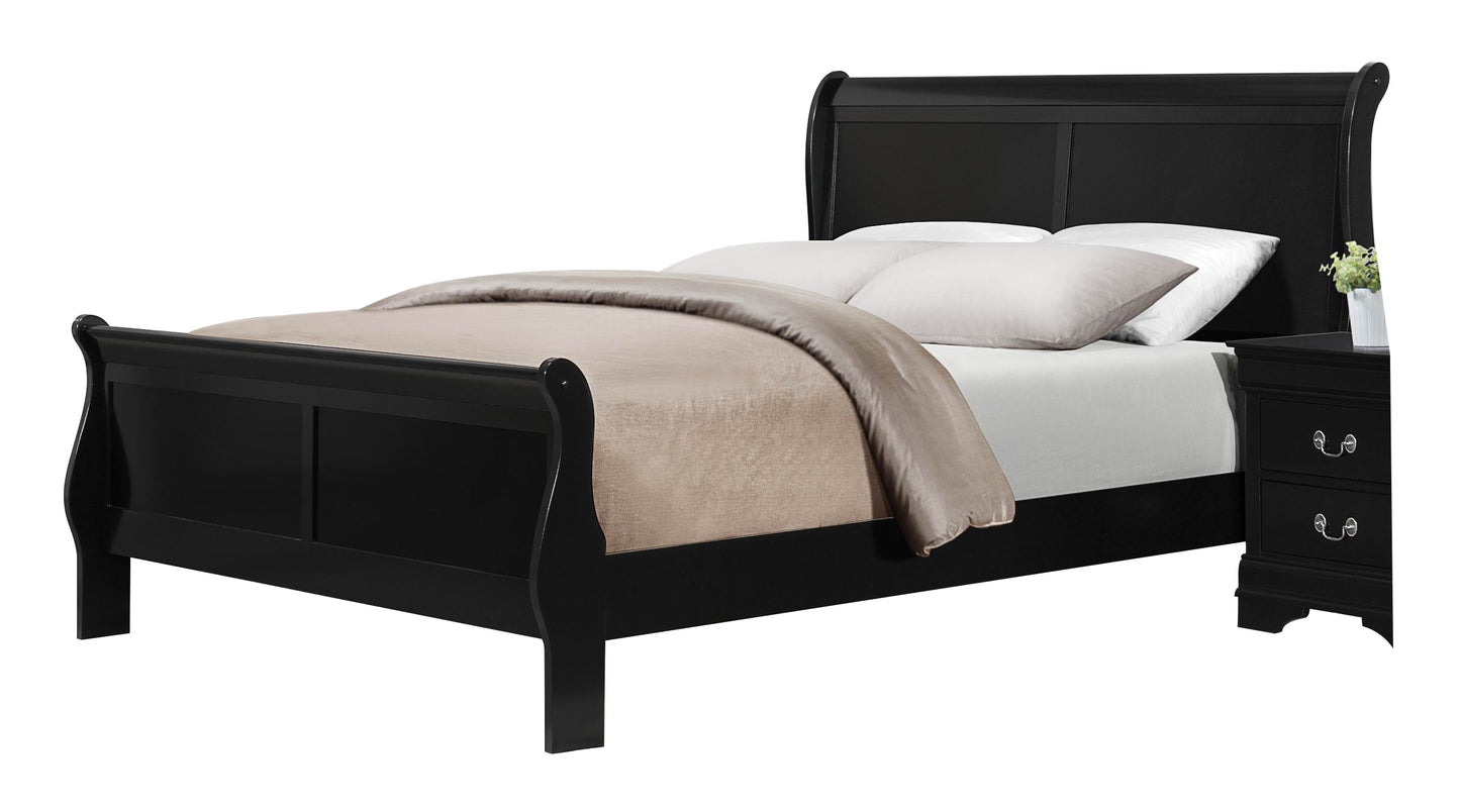 Manburg Louis Philippe Cal King Sleigh Bed in Burnished Black