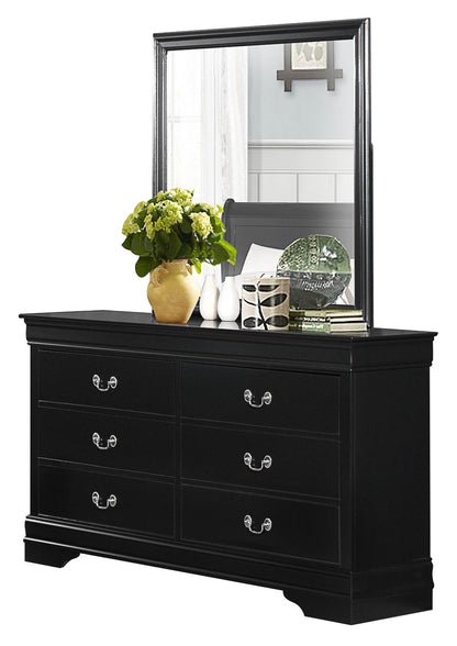 Manburg Louis Philippe 5PC Bedroom Set Twin Sleigh Bed, Dresser, Mirror, Nightstand, Chest in Burnished Black