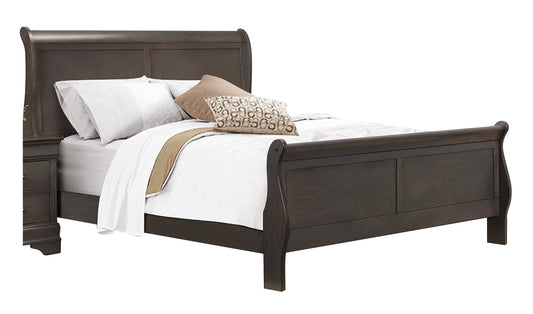 Manburg Louis Philippe Cal King Sleigh Bed in Dark Brown Finish