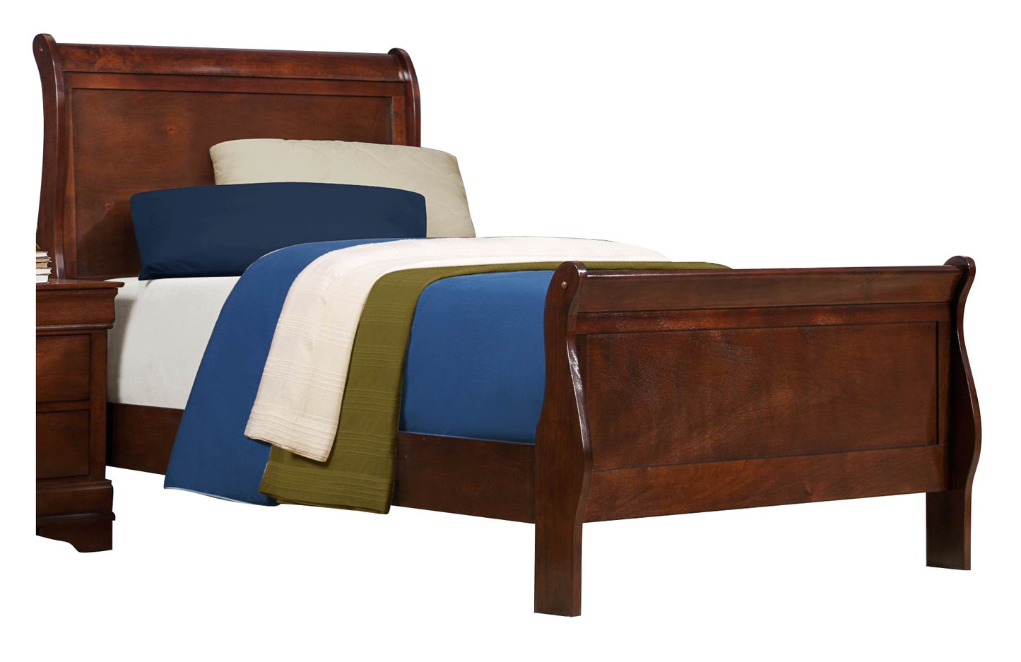 Manburg Louis Philippe Twin Sleigh Bed in Burnish Cherry