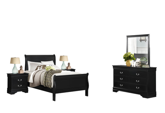 Manburg Louis Philippe 5PC Bedroom Set Full Sleigh Bed, Dresser, Mirror, 2 Nightstand in Burnished Black