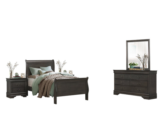 Manburg Louis Philippe 5PC Bedroom Set Full Sleigh Bed, Dresser, Mirror, 2 Nightstand in Dark Brown Finish