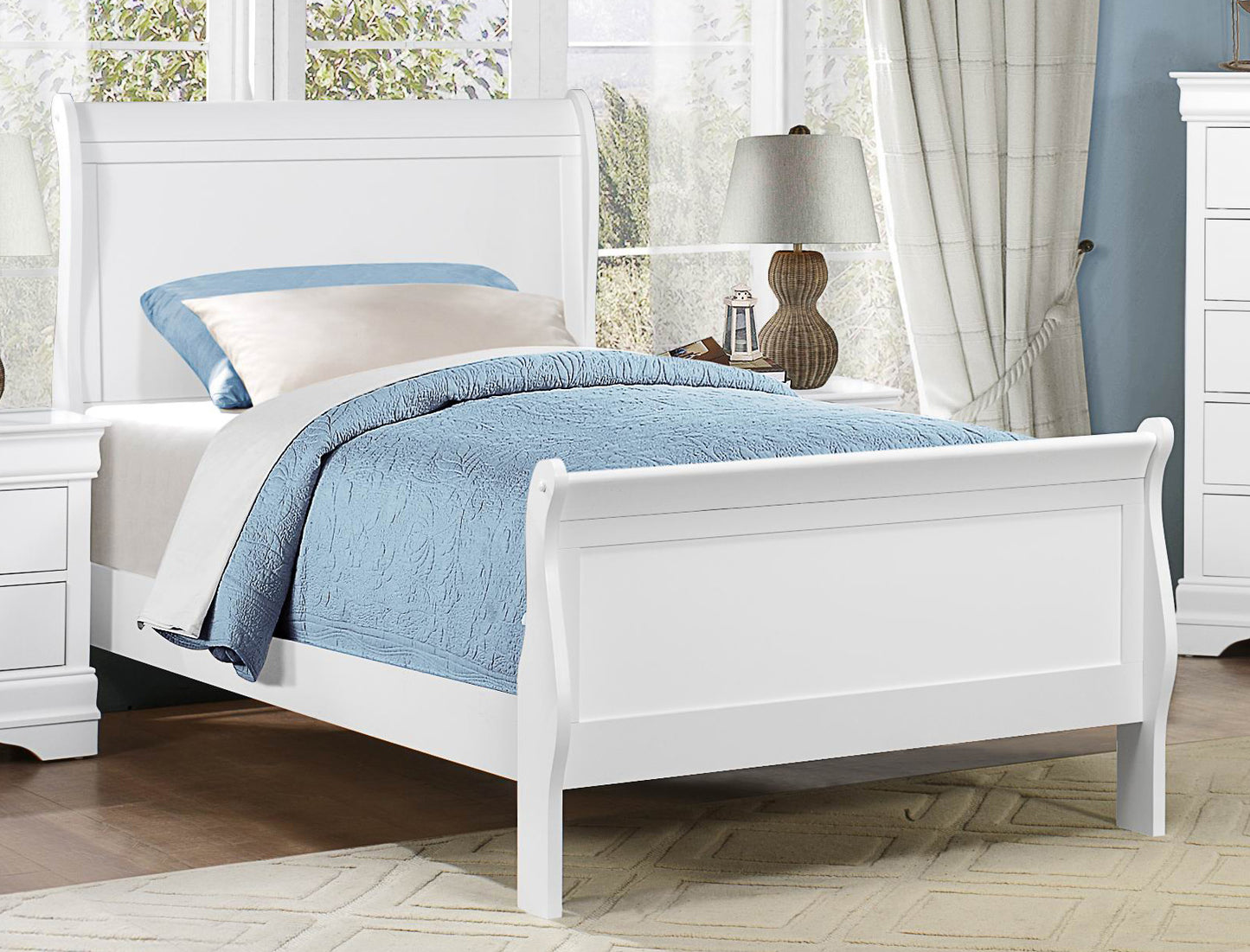Manburg Louis Philippe Twin Sleigh Bed in Burnished White