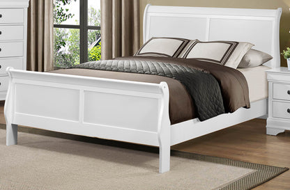 Manburg Louis Philippe Cal King Sleigh Bed in Burnished White