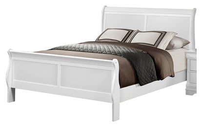 Manburg Louis Philippe 5PC Bedroom Set E King Sleigh Bed, Dresser, Mirror, Nightstand, Chest in Burnished White