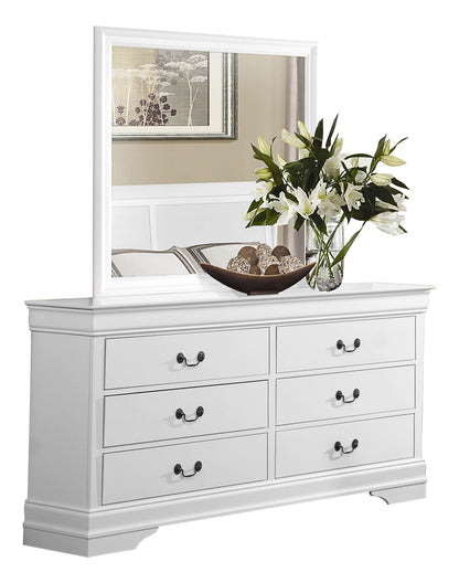 Manburg Louis Philippe 4PC Bedroom Set E King Sleigh Bed, Dresser, Mirror, Nightstand in Burnished White