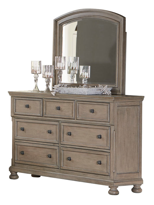 Broville Rustic Dresser with Hidden Drawer Mirror in Weathered Wood