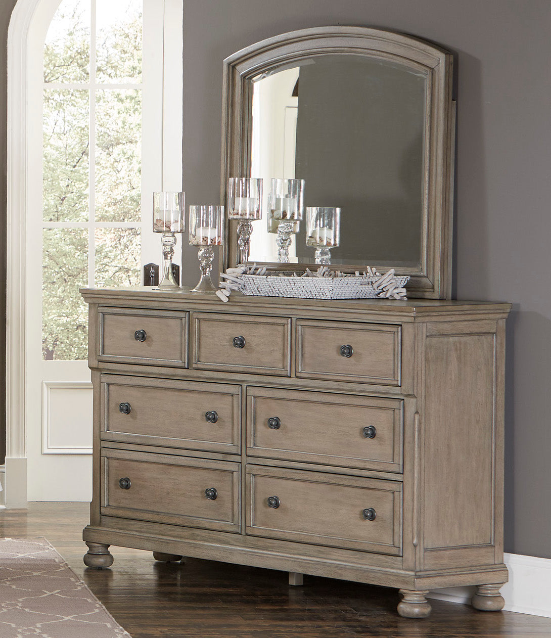 Broville Rustic Dresser with Hidden Drawer Mirror in Weathered Wood