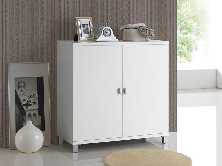 Contemporary Entryway Shoe & Bag Cabinet in White