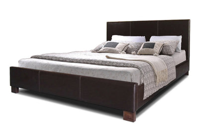 Queen Size Bed in Dark Brown Faux Leather