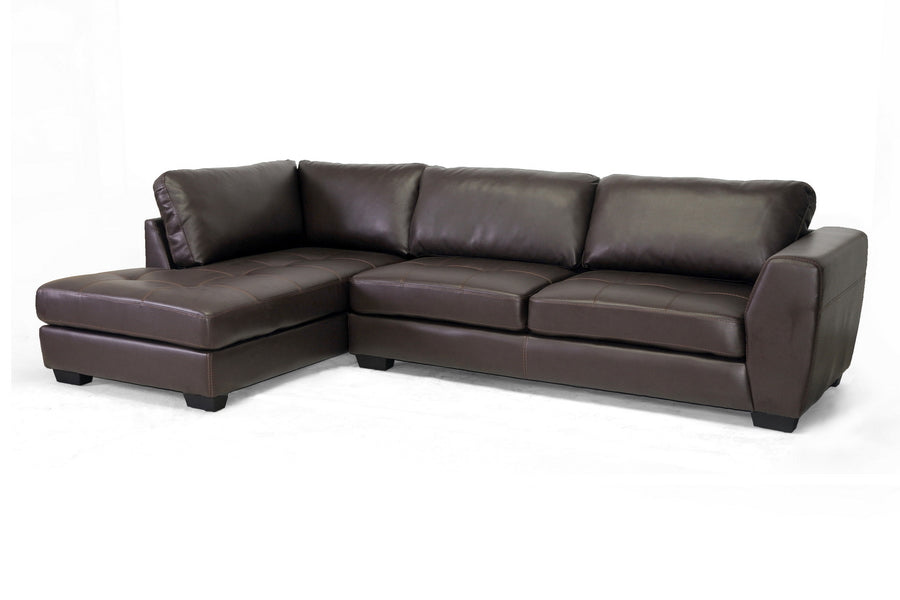 Contemporary Left Facing Chaise Sectional Sofa in Brown Bonded Leather