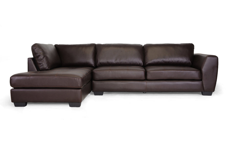 Contemporary Left Facing Chaise Sectional Sofa in Brown Bonded Leather