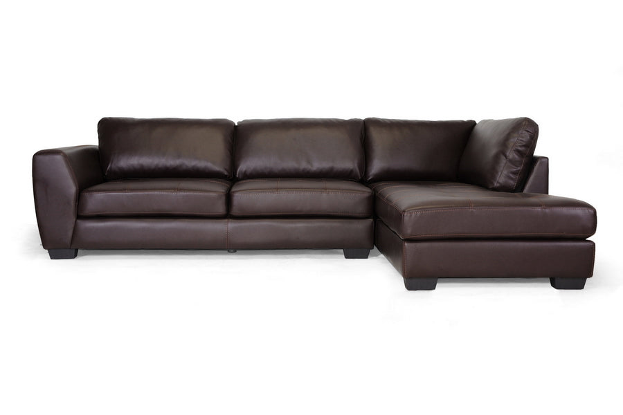 Contemporary Right Facing Chaise Sectional Sofa in Brown Bonded Leather - The Furniture Space.